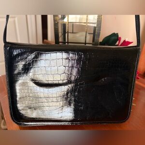 Palizzio Vintage Flat Crocodile Pattern Envelope Clutch Crosbody Bag